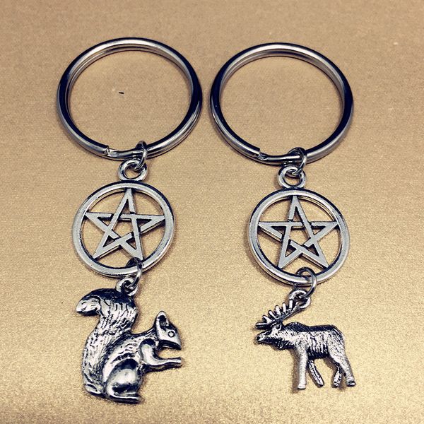 

горячие ancient silver сверхъестественное pentagram белка elk шарм брелок зла force мода креативный дизайнер брелоков женщин ювелирные издел, Slivery;golden