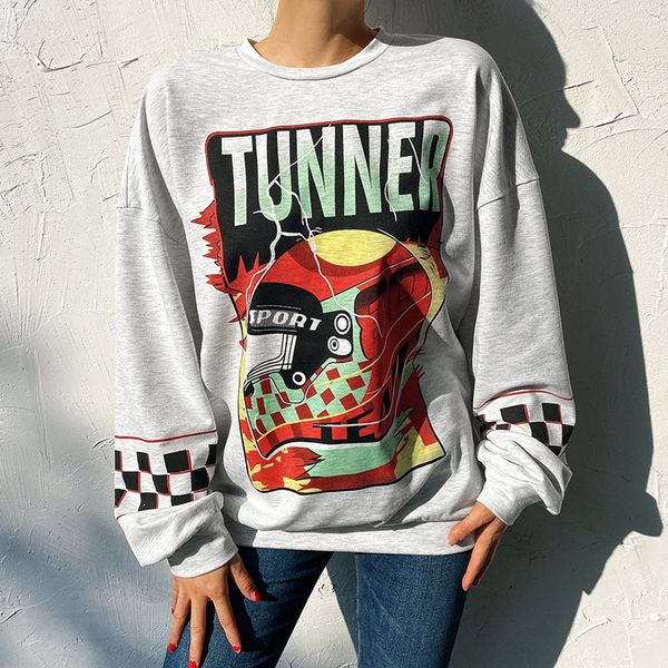 

heyoungirl harajuku oversized sweatshirt women white casual long sleeve pullover hoodie printed loose sweat shirt streetwear, Black