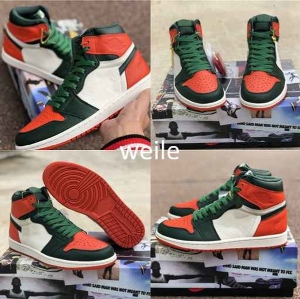 

2019 solefly x jumpman 1 high og mens basketball shoes black team orange-fir green 1s man sports sneakers with original box