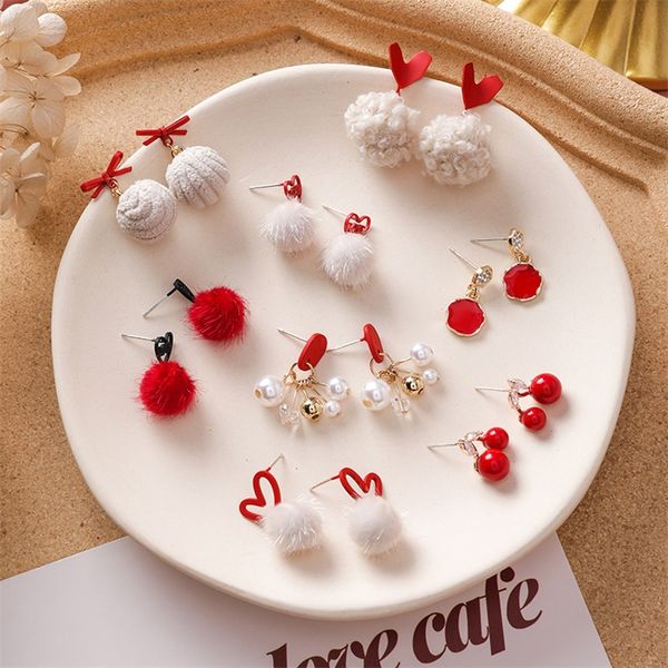 2019 Fashion Korean New Product Sweet Cute Short Hair Ball Earrings Creative Personality Little Red Love Bow Earrings Girl Jewelry From Homejewelry