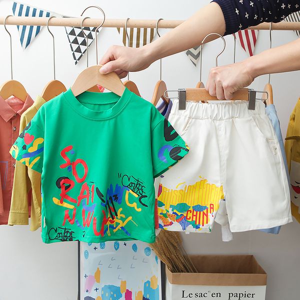 

hylkidhuose 2020 summer infant clothing sets baby girls boys short sleeve t shirt shorts clothes children vacation costume, White