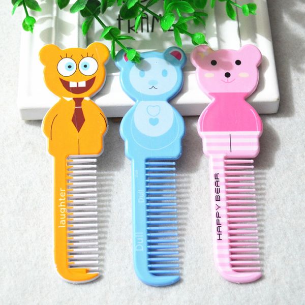 

new marble 1pc safety baby brush folding comb newborn hair brush cartoon animal bear childdren travel comb hair massager boy and girl, Silver