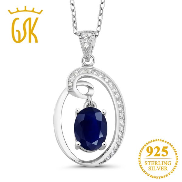 

gemstoneking 2.09ct oval dangling natural blue sapphire gemstone pendant necklace 925 sterling silver fine jewelry for women