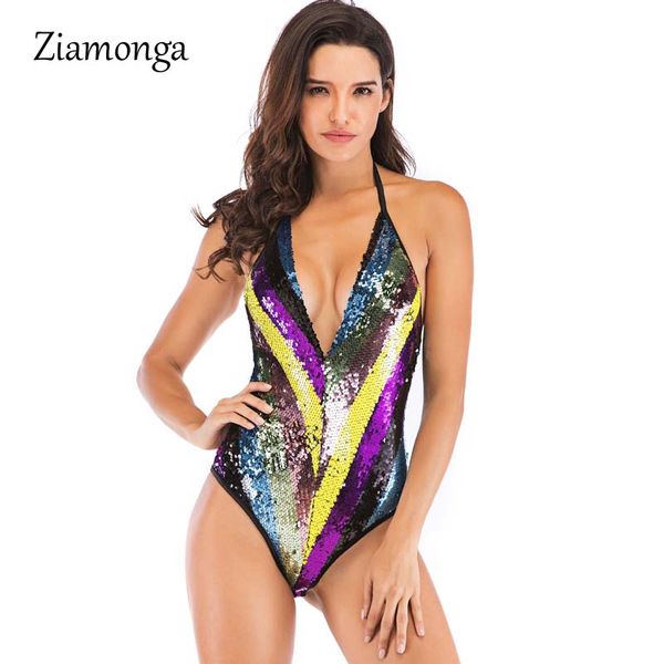 

ziamonga women bodysuit striped overalls summer 2019 bodycon backless jumpsuit romper shiny sequin women playsuit clubwear, Black;white
