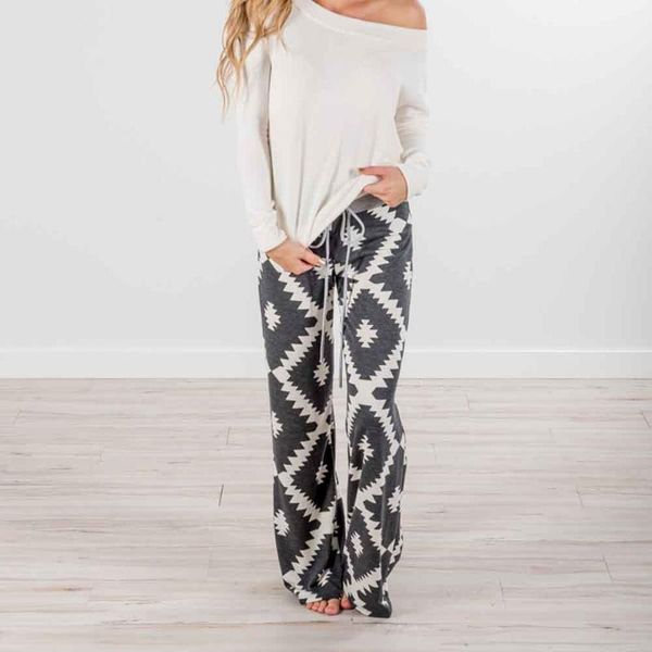 

fashion women geometry print bandege pants casual streetwear straigh pants sweatpant high waist lady long trousers #t1g, Black;white
