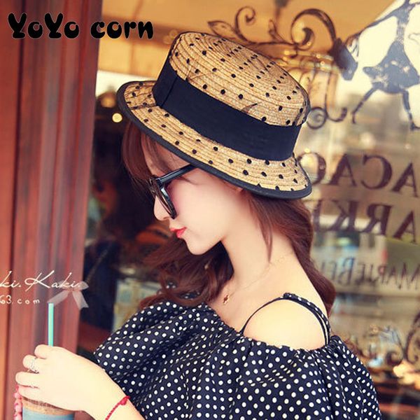 

yoyocorn sunscreen shade black lace sun hats bow hand made women straw cap hat beach big brim hat casual girl summer cap, Blue;gray