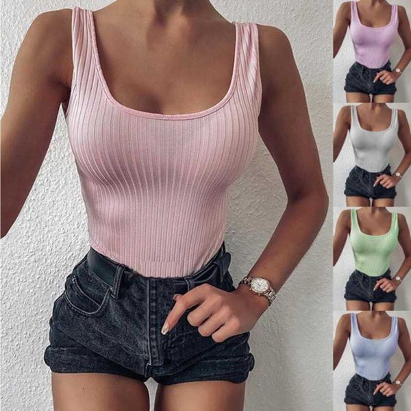 

bonjean knitted bodysuit for women sleeveless summer clothing square collar bodycon rompers spaghetti strap jumpsuit bj2557, Black;white