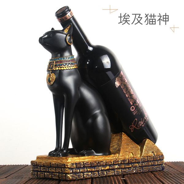 

egyptian cat god black lucky cat retro wine rack animal beer holder whiskey stand living room decor bar accessories home bars