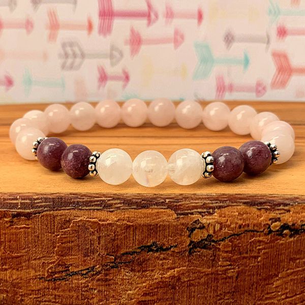 

wholesale genuine moonstone lepidolite bracelet women`s rose quarz wrist mala bracelet opening the heart chakra energy, Golden;silver