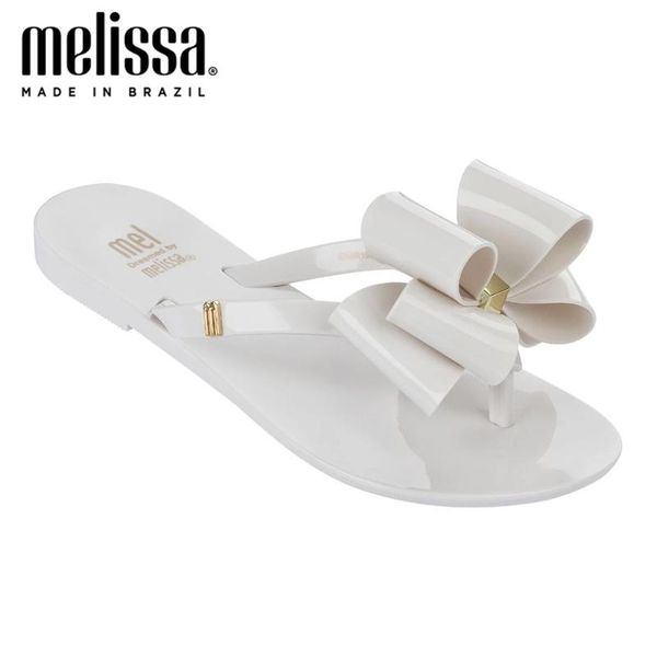 

melissa harmonic bow adulto women jelly shoes flat slippers sandal 2020 women jelly flip flop melissa female shoes slides, Black
