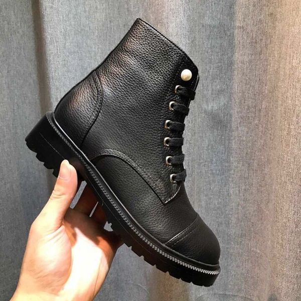 

new fashion calfskin boot ankle martin boots women designer shoes lace-ups luxury black leather cowboy booties size 35-41
