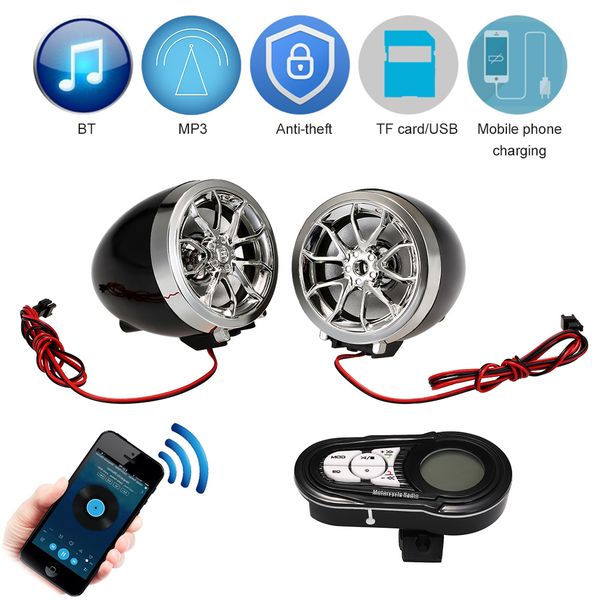 

kkmoon fm bt wireless motorcycle mutilmedia mp3 player radio security alarm with usb tf card slot