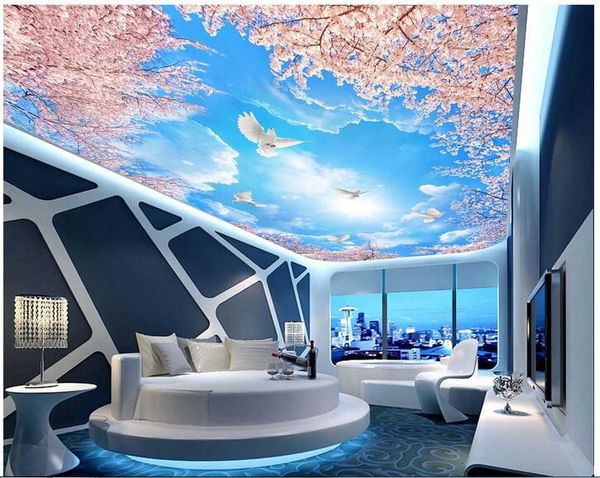 

wdbh 3d ceiling murals wallpaper custom p blue sky white clouds cherry tree bedroom home decor 3d wall murals wallpaper for walls 3 d
