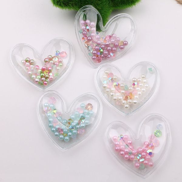 

50*45mm colorful round pearl beads decorated transparent clear heart patch sticker girl hair jewelry diy garment ornaments 10pcs, Golden;white