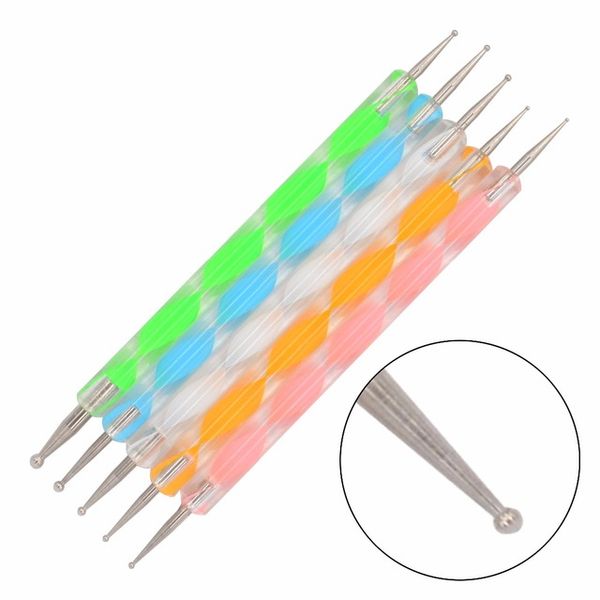 

5pcs/pack professional nail art tool 2 ways swirl marbleizing steel dotting pen uv gel nail too marbleizing painting tool, Silver
