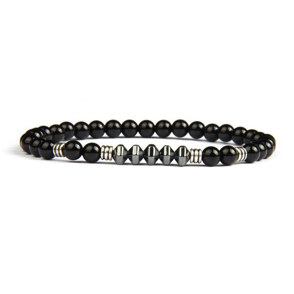 

ailatu men beaded energy bracelet wholesale 6mm natural black onyx stone vintage spacer beads stretch jewelry, Golden;silver