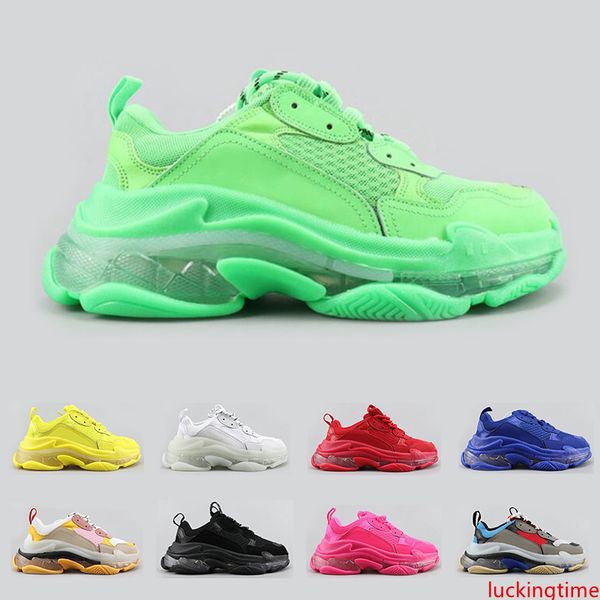 

2020 new triple s fashion luxury designer shoes for men women clear sole neon green black white blue mens trainer platform sports sneakers