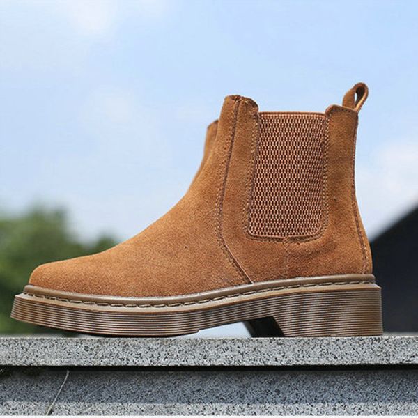 

2020 winter new boots female round head flat elastic band england short boots women's suede leather, Black