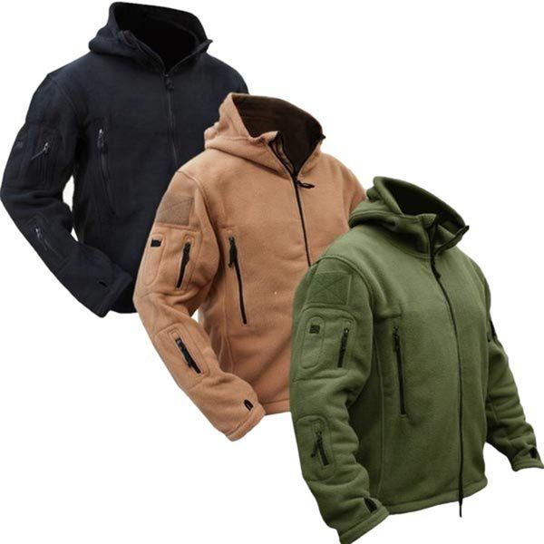 

men tactical winter fleece hooded jacket softshell jacket polartec outerwear army clothes, Black;brown