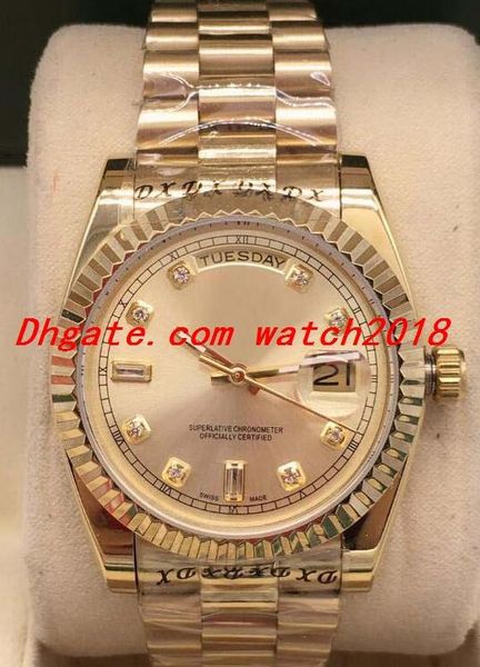 

luxury watch 8 style mens 118238 18k yellow gold black diamond dial steel fluted 36mm watch fashion men's watches wristwatch, Slivery;brown