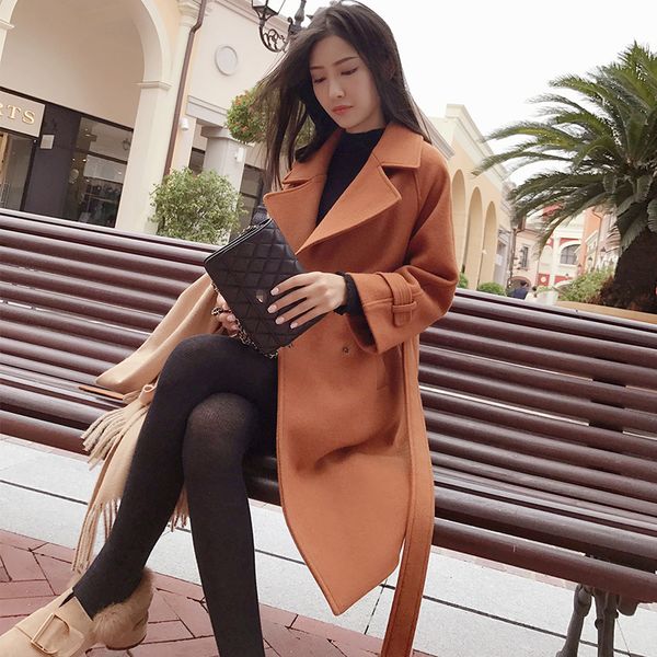 

mishow 2018 autumn and winter woolen coat female mid-long new korean temperament women's popular woolen coat mx17d9636, Black