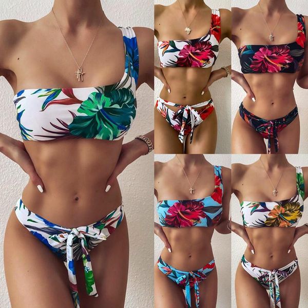 

new fashion print bikini lace-up swimsuit womens girls two piece swimsuit set swimming costume bathing suit split swimsuit gx20070104