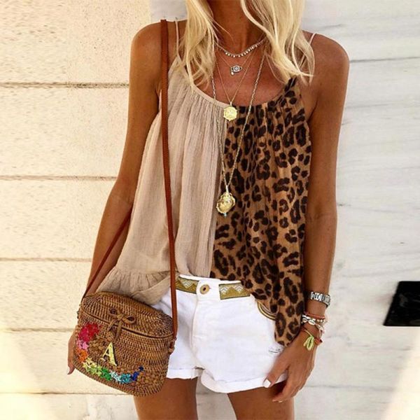 

new summer 2020 tank for women casual leopard print sleeveless camisole loose tank chaleco de verano ropa mujer, White