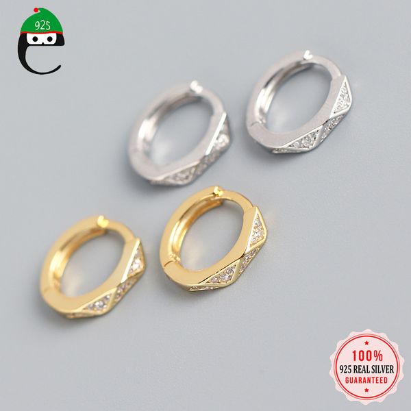 

elfoplatasi 925 sterling silver minimalist geometric zircon hoop earrings for women party fashion s925 earring jewelry da973, Golden;silver