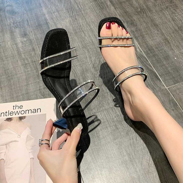 

shoes slippers heels square heel slipers women rubber flip flops slides fashion high block soft summer 2020 hawaiian, Black