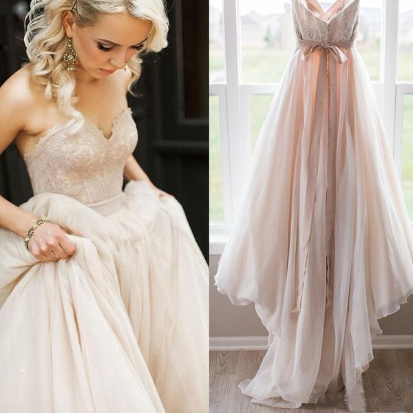 Abiti da sposa in pizzo rosa cipria Abiti da sposa Boho senza schienale Sweetheart Abiti da sposa Robe de Mariage