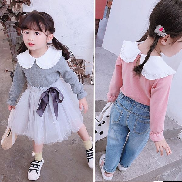 

2019 new autumn item girl sweet long sleeve shirt four colors, Blue