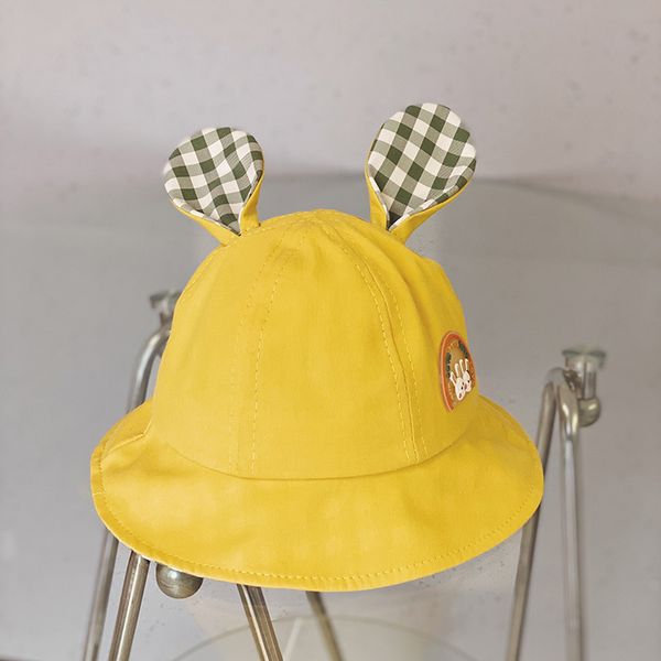 

new 2020 spring summer girls sun hat cotton bucket hats cute rabbit ear sun hats boys basin hats beach caps kids fisherman hat, Yellow