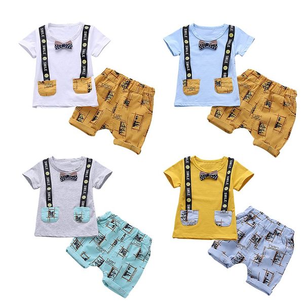 

baby boy t-shirt set cartoon patterns short pants summer suit cute baby newborn clothes cute, White