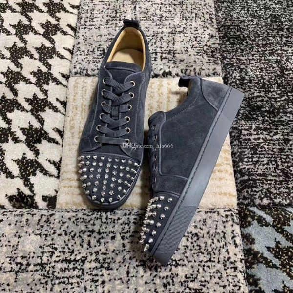 

wholesale low cut red bottom spiked men's flat junior studs toe grey suede leather casual walking party shoes,luxury men trainers xshfb, Black
