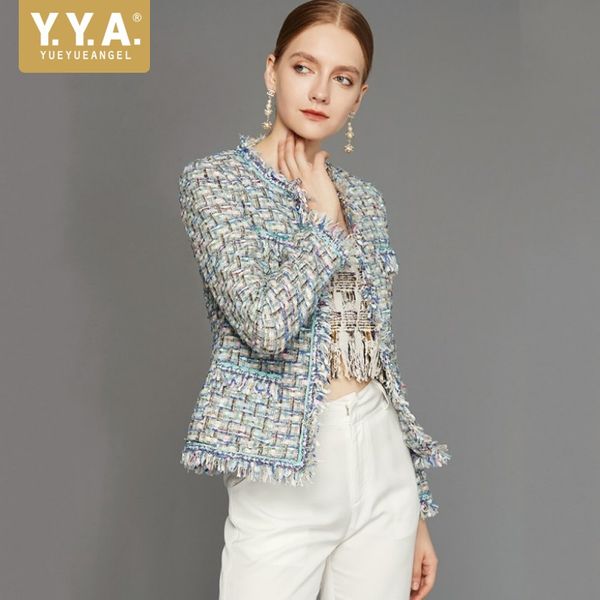 

autumn classic tassel women jacket handmade fashion tweed slim short coat female formal womens coats office blue chic outerwear, Black;brown