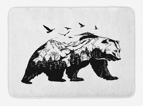 

bear doormat mammal silhouette with mountain landscape flying birds and forest wildlife design home decor door floor mat rugs