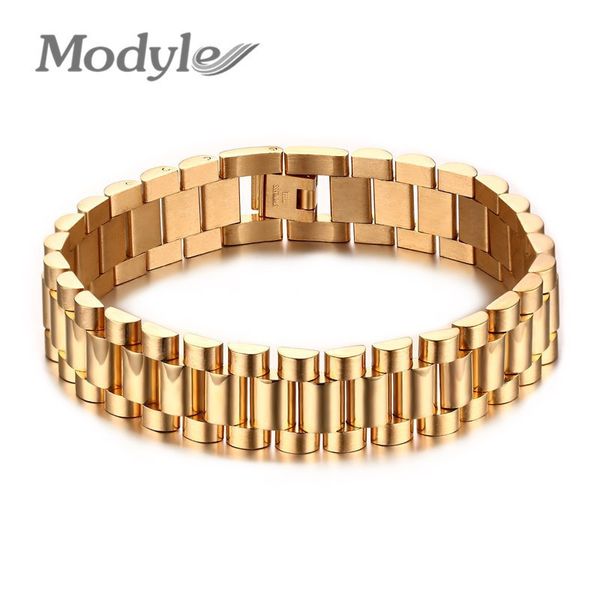 Modyle Homens Pulseira de Ouro-cor 22 cm Chunky Cadeia Pulseiras Pulseiras de Aço Inoxidável Presente da Jóia Masculina C19041703