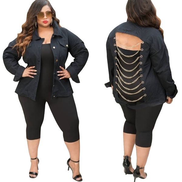 

designer swimsuit yt3069 cross-border european and american womens back hollow chain denim jacket, Black;gray