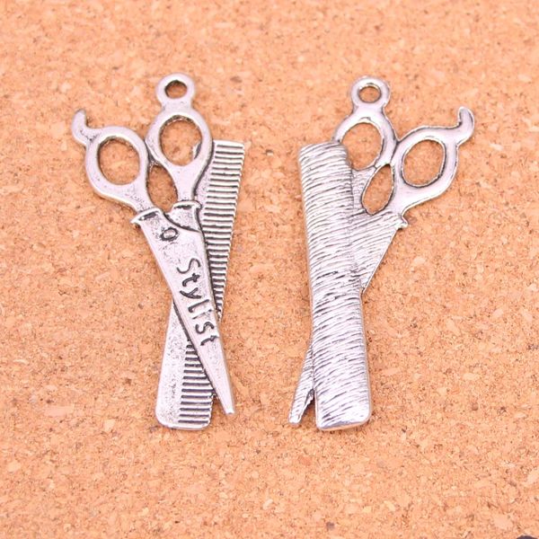 26 Stück Charms Friseur Schere Kamm Stylist Antik versilbert Anhänger Herstellung DIY handgemachten tibetischen Silberschmuck 24*53mm