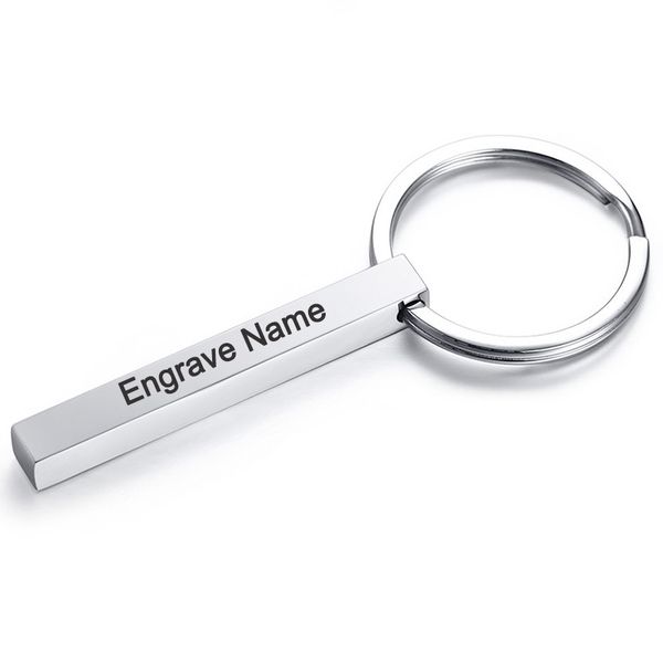 

Engrave Name Keychains Simple Style Stainless Steel Pendant Key Ring Customized Logo Fashion Jewelry Gift