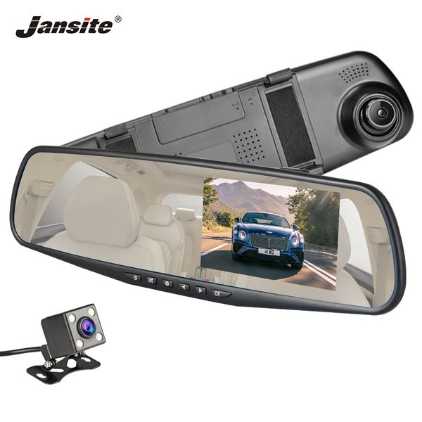 

jansite car dvr dual lens dash camera 4.3 inch full hd 1080p car camera recorder rearview white mirror auto registrator