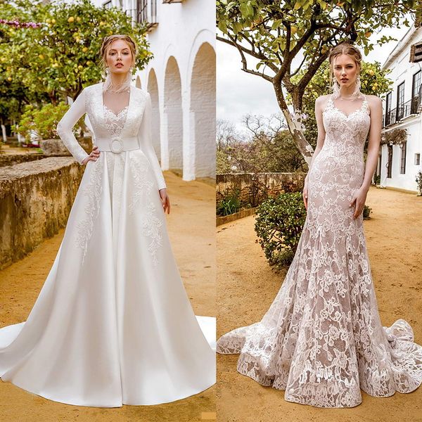Dois Vestidos florais de Casamento, Renda querida, Appliqued Elegante Vestido De Noiva, linha-a, varredura barata, roupa personalizada de Mariée, quente de venda.
