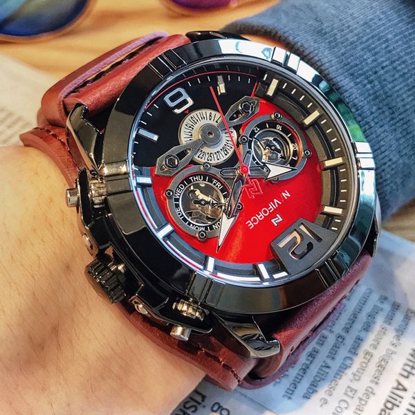 

naviforce mens watch fashion sport leather quartz wristwatches men luxury brand waterproof male clock relogio masculino 2019 ly191213, Slivery;brown