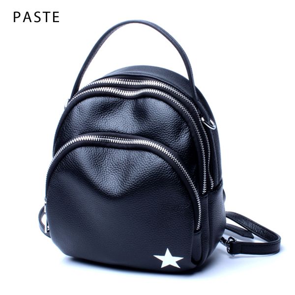 

2020 multifunction small women's backpack genuine leather girl school bag with 3 straps female bagpack preppy style daypack