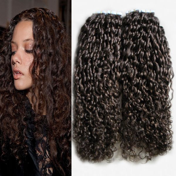 200g Afro Kinky Curly Pu Skin Weft Hand Tied Tape In Adhesives 100