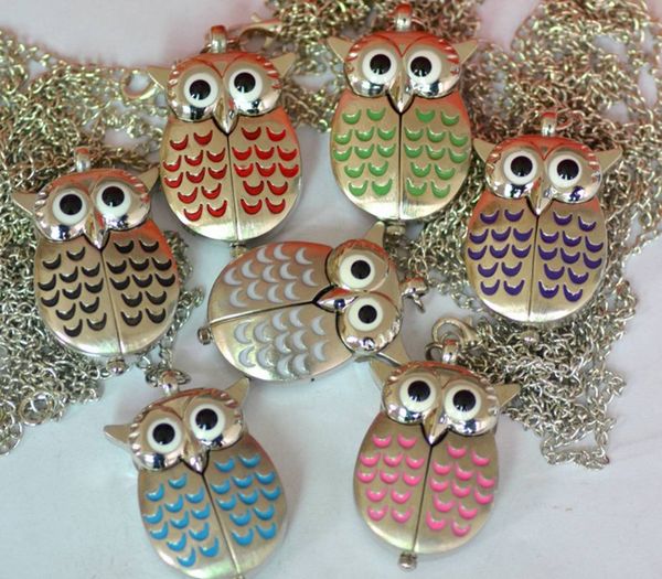 

wholesale kids children students new small owl pocket watch colorful wings cute big eye owl pocket watch boys girls gift watches, Slivery;golden