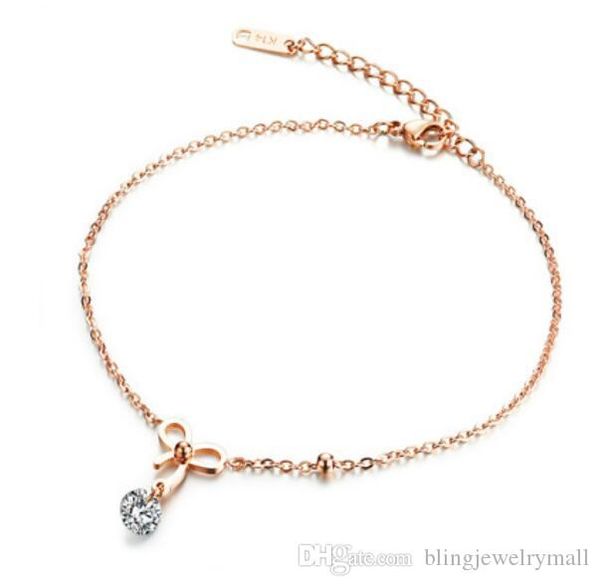 

романтический шарм розовое золото цвет нержавеющей стали бантом ножные браслеты ног ювелирные изделия для женщин леди лучший подарок на день, Red;blue