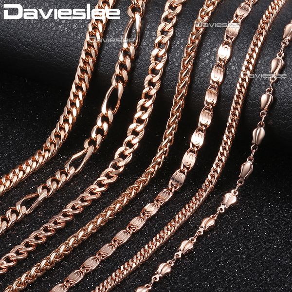 

davieslee 585 rose gold necklace for women rolo curb snake chain trendy gift party jewelry 45-55cm dlgnn1, Silver
