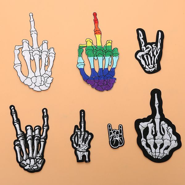 Mittelfinger-Schädel-Patch, Punk-Rock-Patch, Jacke, Streifen auf Kleidung, zum Aufnähen, Aufbügeln, Biker-gestickte Patches für Kleidung