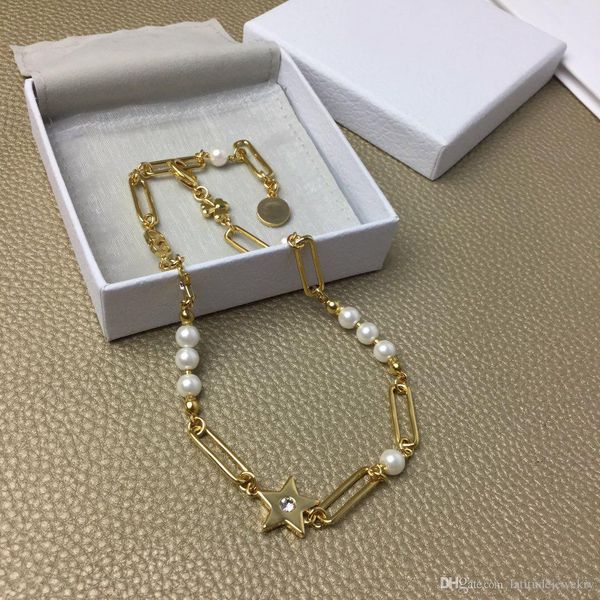 

luxury designer jewelry women gold clip chains with star pearl designer necklace for girl letter d hip hop necklace fashion fine jewelry, Silver